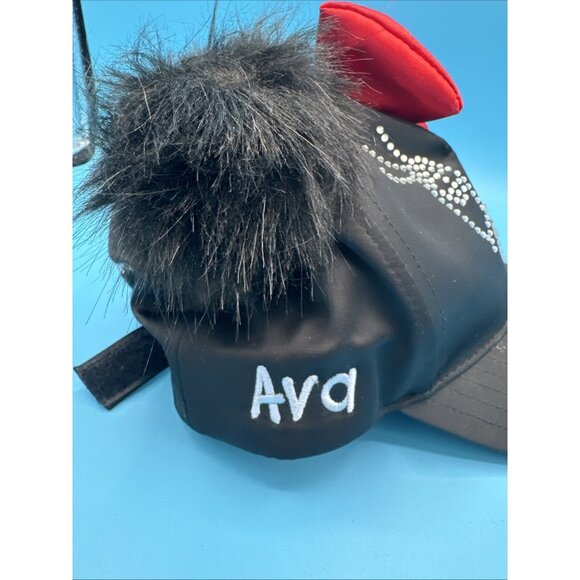 Disney Parks Black sparkle Minnie Mouse cap Hat with Red Bow Custom Name “Ava” - Picture 3 of 7
